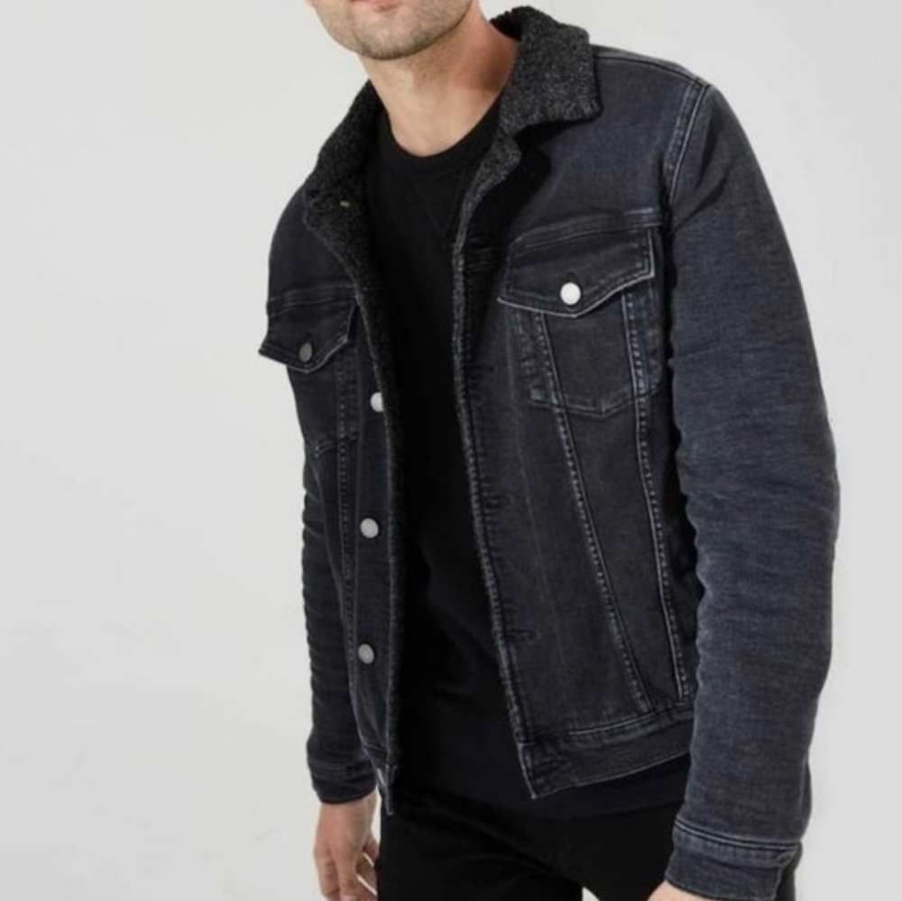 Dstld Revolve Men's Sherpa Lined Denim Jacket in Black Size Medium